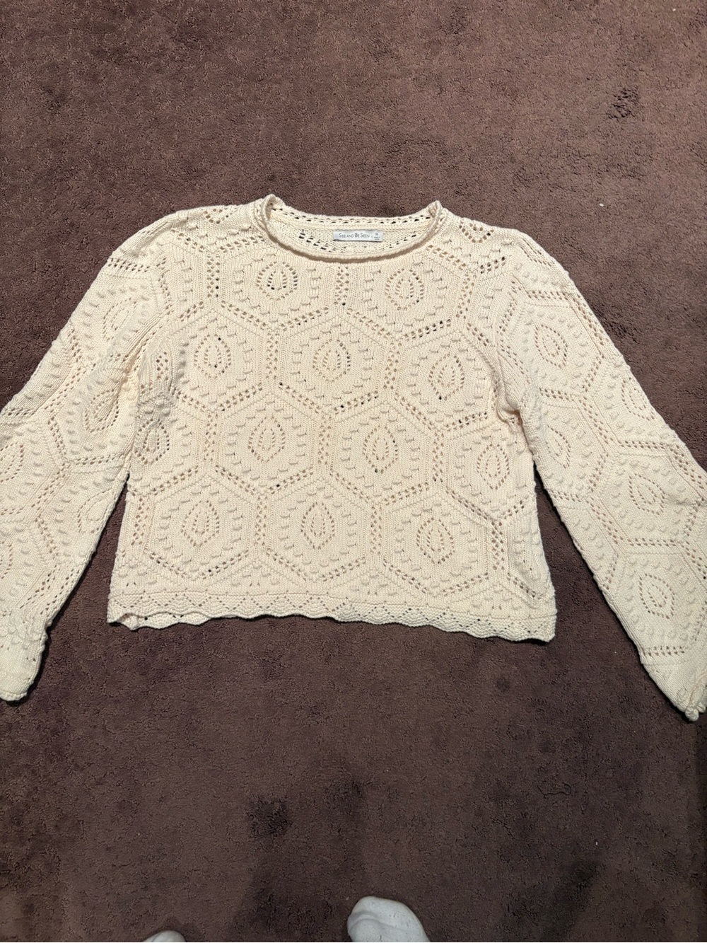 Crochet Knit Cream Pullover Sweater - Madewell